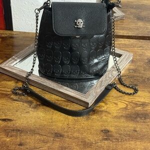 Black Skull Embossed Shoulder Bag